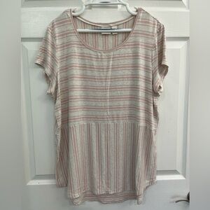 Chico's Pink & Cream Striped Short Sleeve High Low Casual Women's Tee Shirt Top